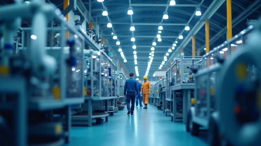 Moderne Industriefabrik mit Robotern und Fließband, Stuttgarter Industrie